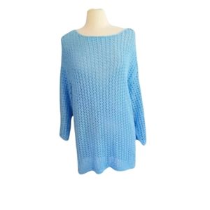 J. Jill Pure Jill Loose Knit Sweater Size XL Blue 3/4 Sleeve Boxy Pullov…